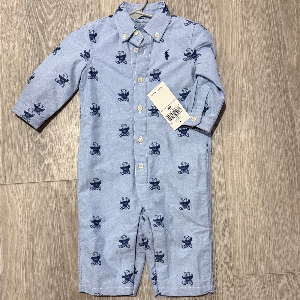 Polo Ralph Lauren Blue Teddy Print Kids Footie